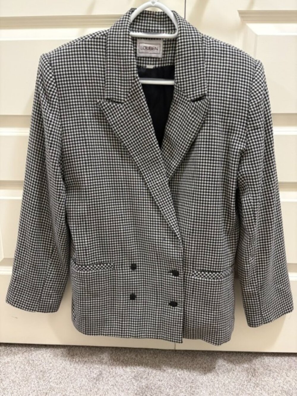 CLASSIC BLACK & WHITE HOUNDSTOOTH WOOL BLAZER